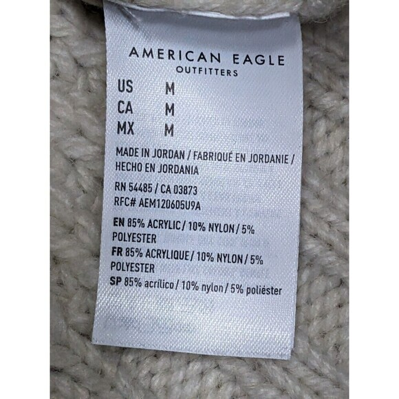 American Eagle Chunky Knit Sweater Beige V Neck Size M Y2K - Picture 6 of 10